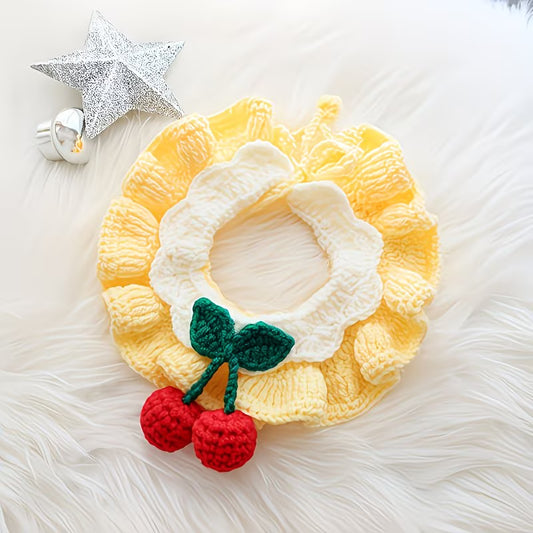 Handmade Bib for Pets Featuring Sweet Strawberry And Cherry Checkered Patterns, Suitable for Cats And Dogs