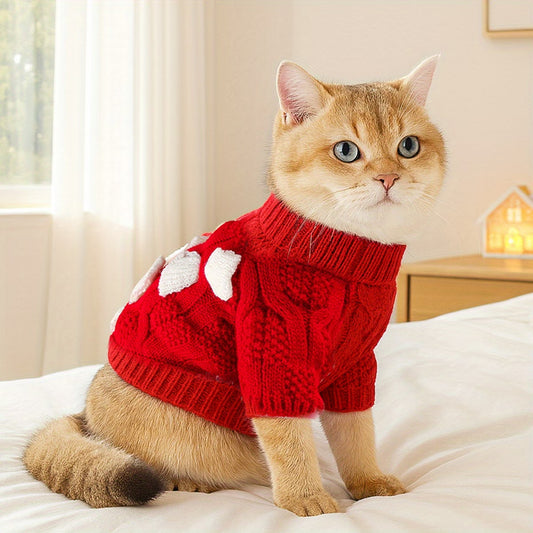 Winter Warm Sweater For dog and cat with Big Red Bow