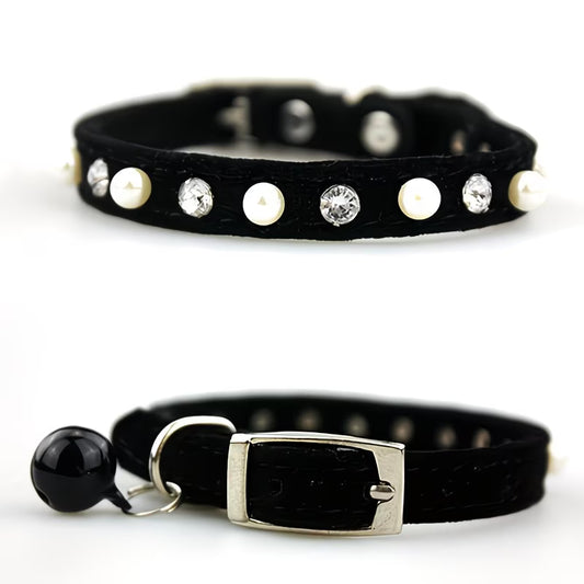 Adjustable Sparkling Rhinestone Cat & Small Dog Collar with Jingle Bell